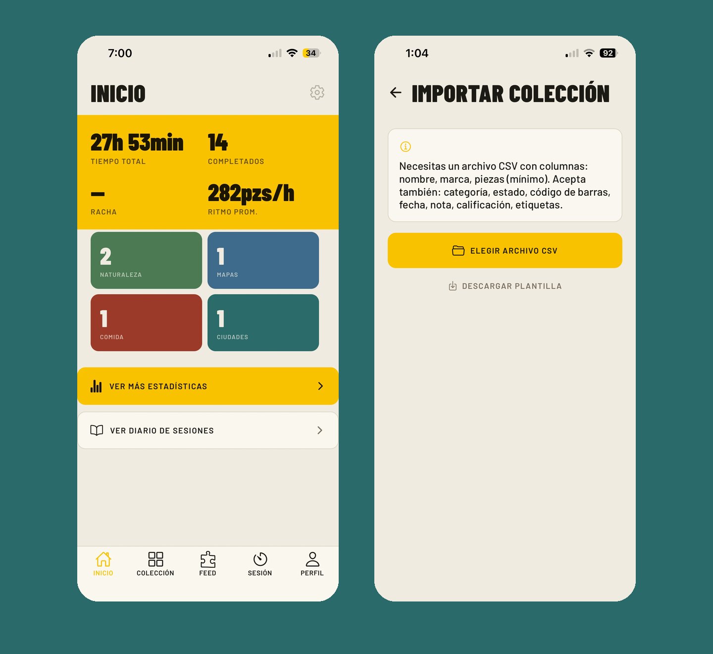 Inicio y la pantalla para importar tu colección